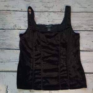 WHBM White House Black Market Black Velour Velvet Corset Tank L Witchy Goth